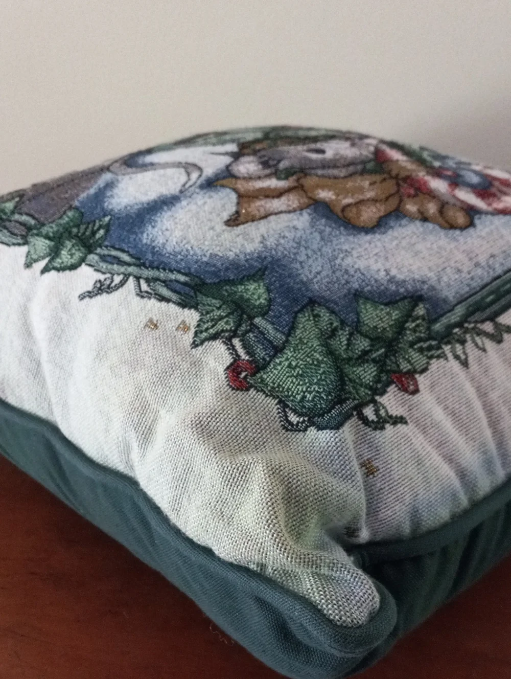 Holiday Mouse Decorative Throw Pillow - Green, Red, Cream